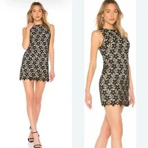 Alice + Olivia Clyde A-Line Shift Mini Dress Black Nude Sesame Size 0 NWT